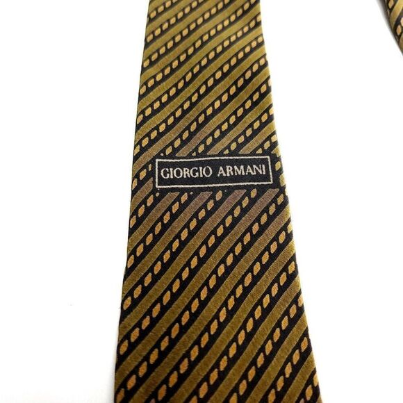 Giorgio Armani Brown Silk Tie Woven Short Regimental Striped - Picture 2 of 6